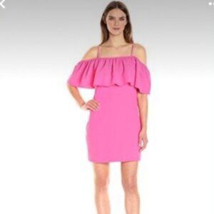 Trina Turk Aloha Crepe Off Shoulder Ruffle Dress Pink Size 6